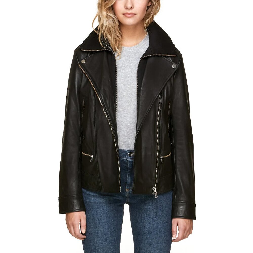 SOIA & KYO “BRANDY” MOTO BLACK LEATHER JACKET SZ SMALL